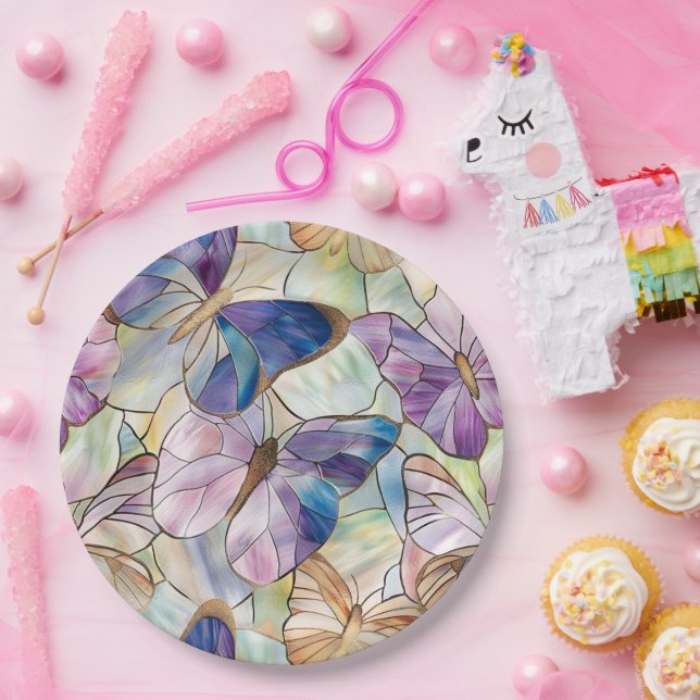 Mint Aqua Blue Purple Butterflies Paper Plate (Party)
