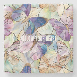 Mint Aqua Blue Purple Butterflies Stone Coaster