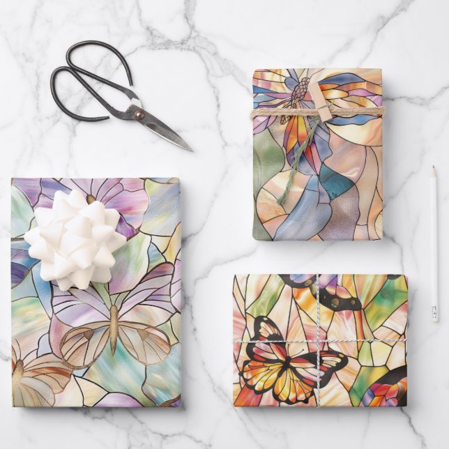 Mint Aqua Blue Purple Butterflies Wrapping Paper Sheet (Front)