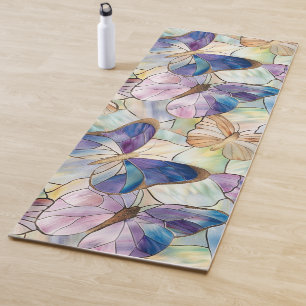 Mint Aqua Blue Purple Butterflies Yoga Mat