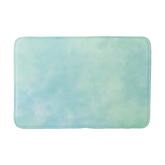 Mint Aqua Blue Tie Dye Watercolor Bath Mat (Front)