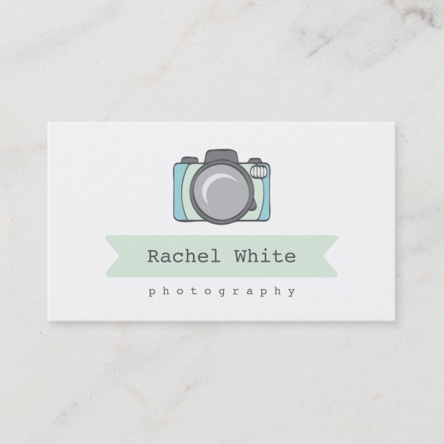 Mint & Aqua Camera Logo Business Cards (Front)