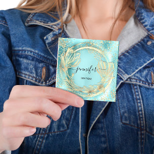 Mint Aqua Floral QRCode Logo Square Insert Beauty