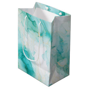 Mint Aqua Glam Elegant Gold Marble Medium Gift Bag