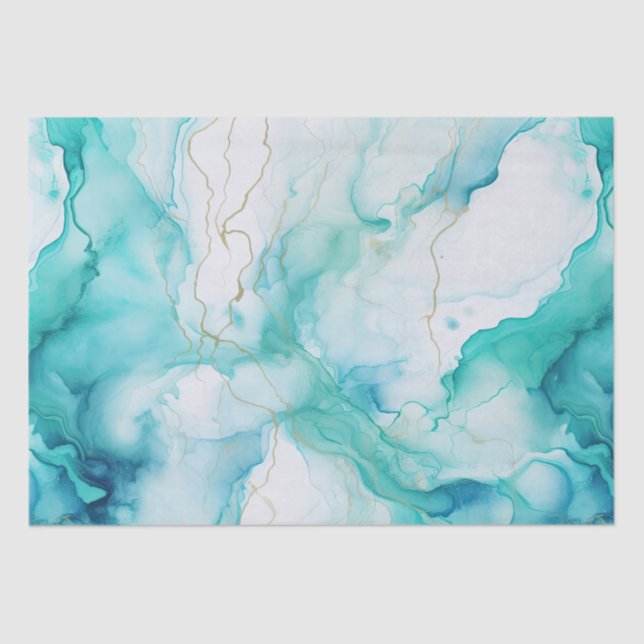 Mint Aqua Gold Ink Marble Tissue Paper (Front)