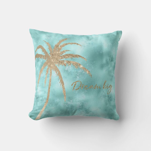 Mint Aqua Gold Palm Tree Glitter Dream       Cushion (Front)