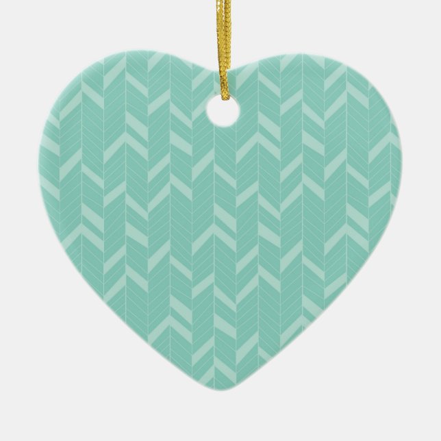 Mint Aqua Herringbone Ceramic Ornament (Front)