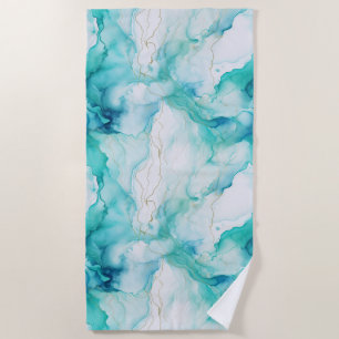 Mint Aqua Ink Marble Beach Towel