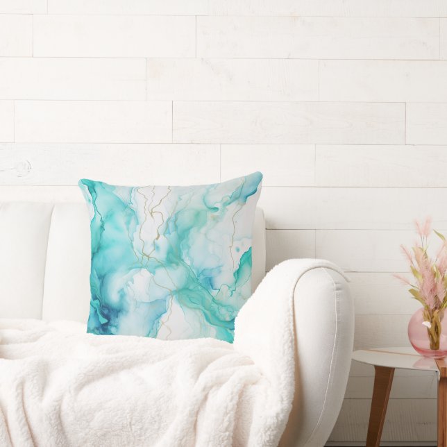 Mint Aqua Ink Marble Cushion (Couch)
