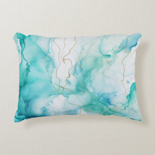 Mint Aqua Ink Marble Decorative Cushion