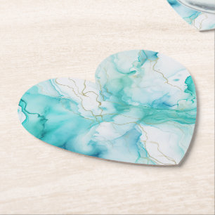 Mint Aqua Ink Marble Paper Coaster