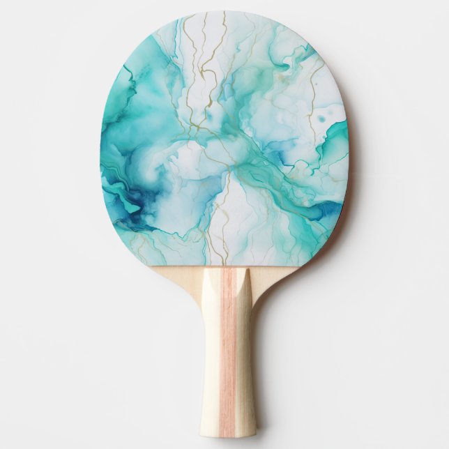 Mint Aqua Ink Marble Ping Pong Paddle (Front)