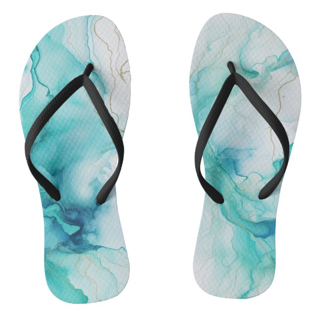 Mint Aqua Ink Marble Thongs (Footbed)