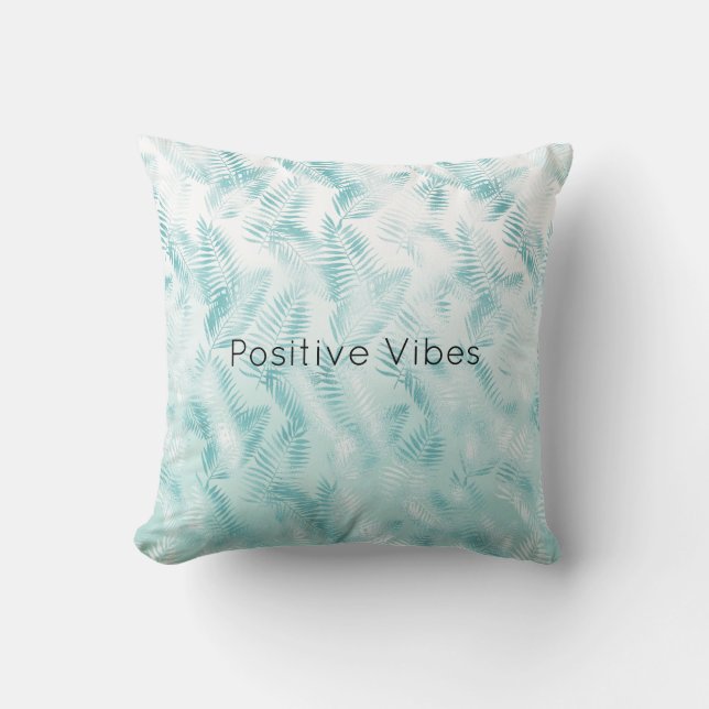 Mint Aqua Ombre Tropical Leaves     Cushion (Front)