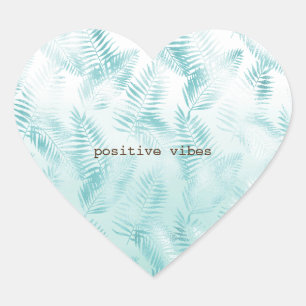 Mint Aqua Ombre Tropical Leaves Heart Sticker