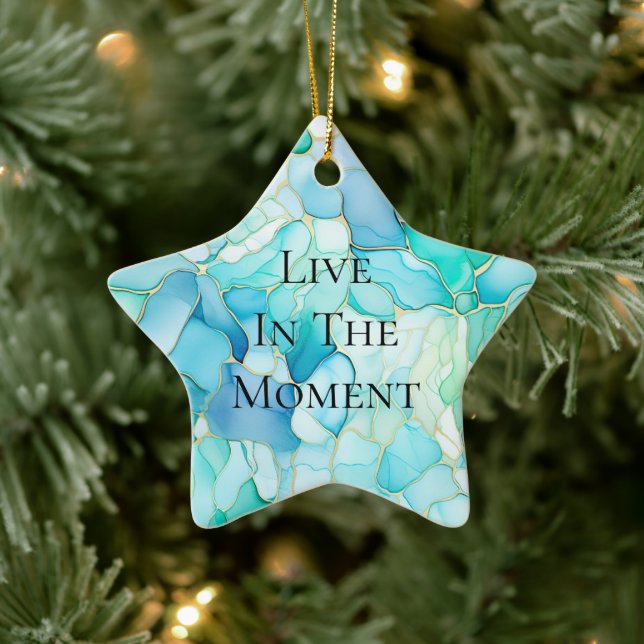 Mint Aqua Pearl Gold Marble  Ceramic Ornament (Tree)