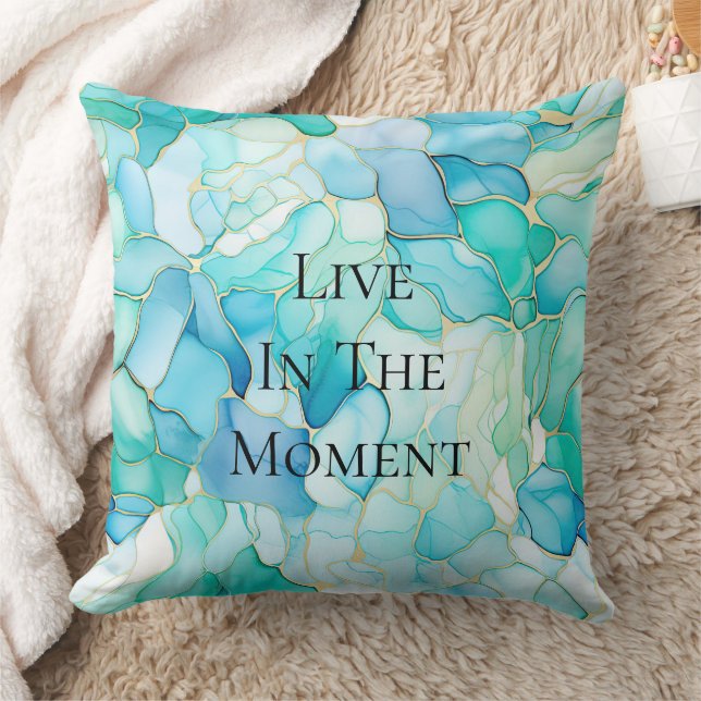 Mint Aqua Pearl Gold Marble  Cushion (Blanket)