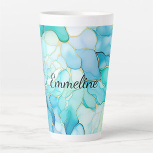 Mint Aqua Pearl Gold Marble  Latte Mug