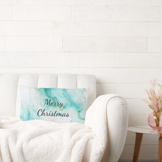 Mint Aqua Pearl Gold Marble  Lumbar Cushion (Couch)