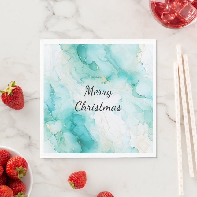 Mint Aqua Pearl Gold Marble  Napkin (Insitu)