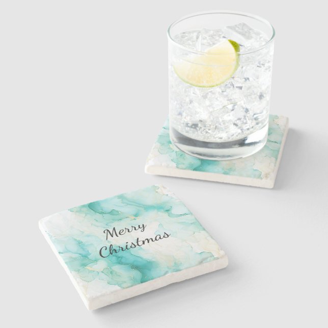 Mint Aqua Pearl Gold Marble  Stone Coaster (Side)