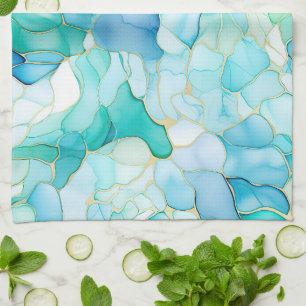 Mint Aqua Pearl Gold Marble Tea Towel