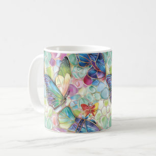 Mint Aqua Purple Pink Butterflies Coffee Mug