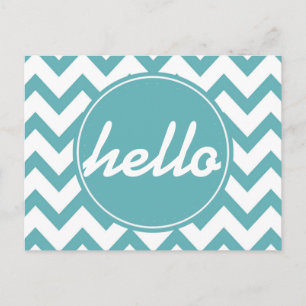 Mint Aqua White Chevron Hello Postcard