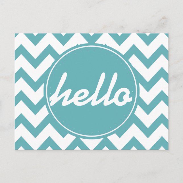 Mint Aqua White Chevron Hello Postcard (Front)