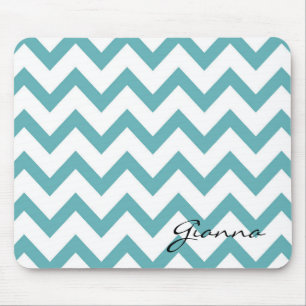 Mint Aqua White Chevron Mouse Pad