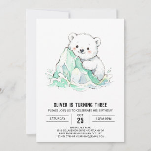 Mint Arctic Polar Bear Birthday Invitation