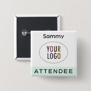 Mint Attendee Name Badge with Logo Pinback Square