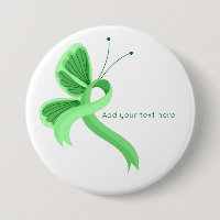 Mint Awareness Ribbon Butterfly Button