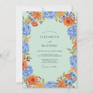 Mint Azure Hydrangea Eucalyptus Wedding Invitation