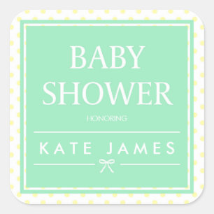 Mint Baby Shower Ribbon with Yellow Polka Dots Square Sticker