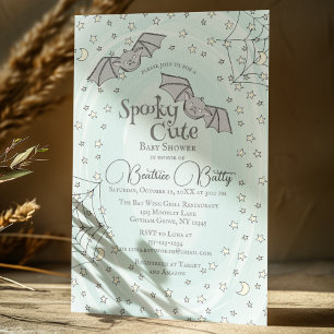 Mint Bats Spooky Cute Baby Shower Invitation