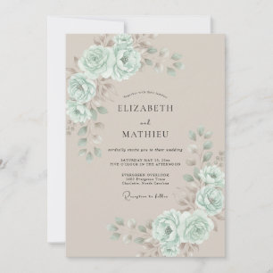 Mint Beige Watercolor Wedding Invitation