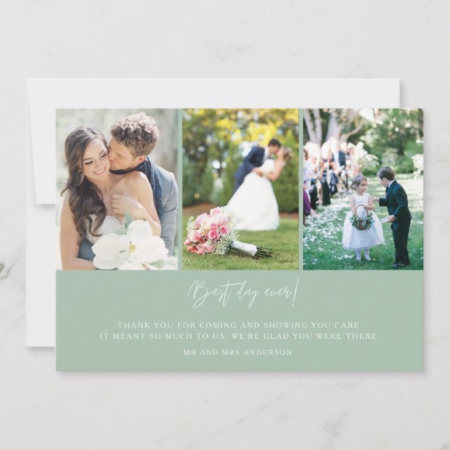 Mint Best Day Ever Three Photo Wedding Thank You (Front)