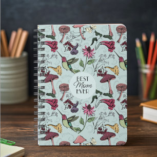 Mint Best Mum Ever Picture Hummingbird Floral Notebook