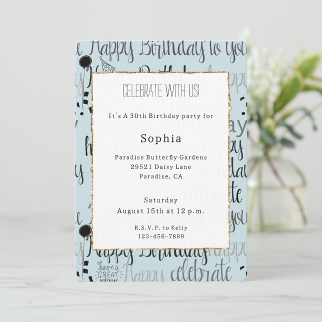 Mint Birthday Celebration Balloons Confetti  Invitation (Standing Front)