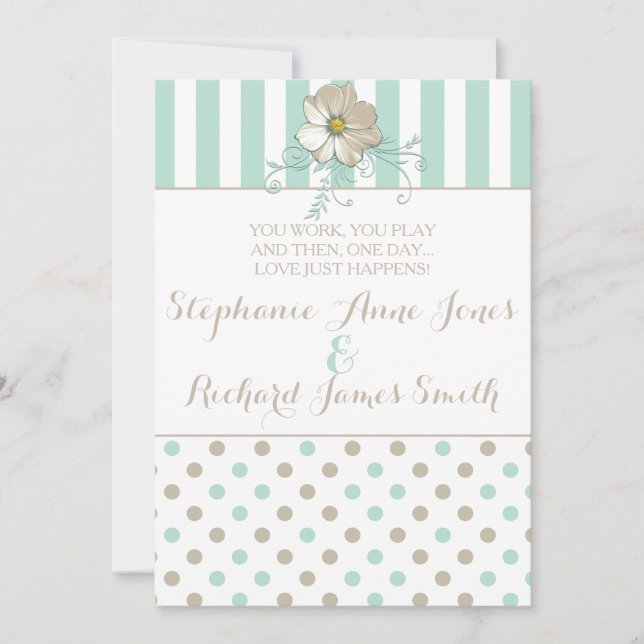 MINT BISQUE DOTS STRIPES Wedding Invitation (Front)