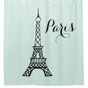 Mint Black Eiffel Tower Shower Curtain