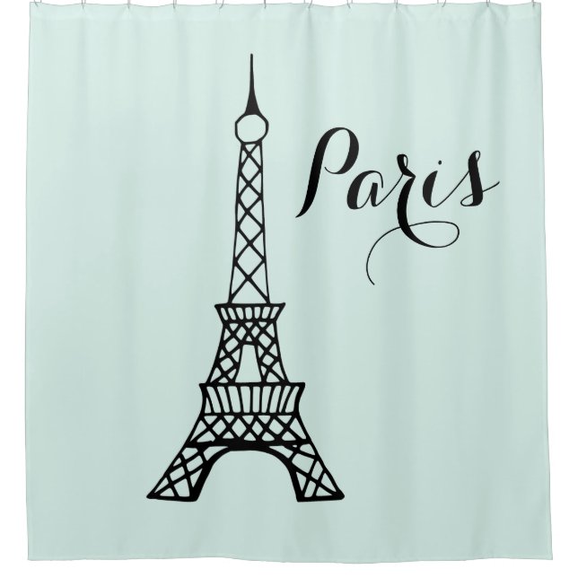 Mint Black Eiffel Tower Shower Curtain (Front)
