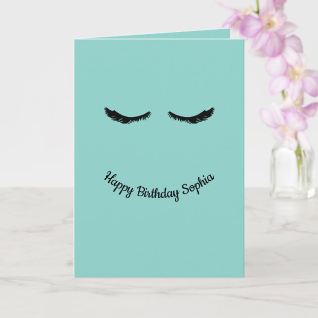 Mint Black Eyelashes Glam Personalised Birthday Card (Orchid)