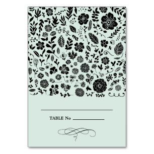 Mint Black Floral Wedding Table Place Card