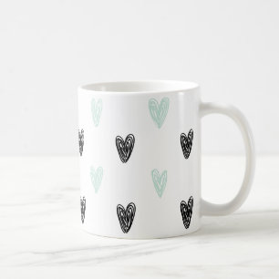 Mint & Black Hearts Doodles Pattern Girly Mug