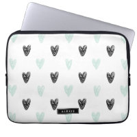 Mint & Black Hearts Doodles Pattern Personalised