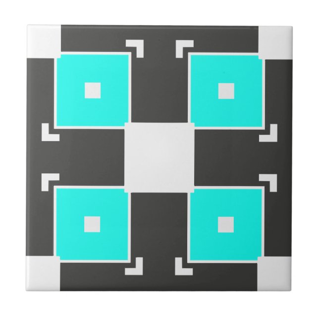 Mint Black & White Chequered Geometric Pattern Ceramic Tile (Front)