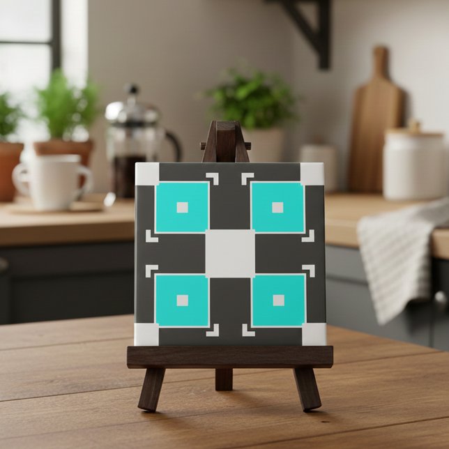 Mint Black & White Chequered Geometric Pattern Ceramic Tile (Creator Uploaded)