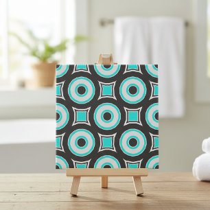 Mint Black & White Mosaic Geometric Pattern Ceramic Tile